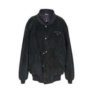 *Vintage Camel Styles Black Suede Leather Bomber Jacket Lined Size XL